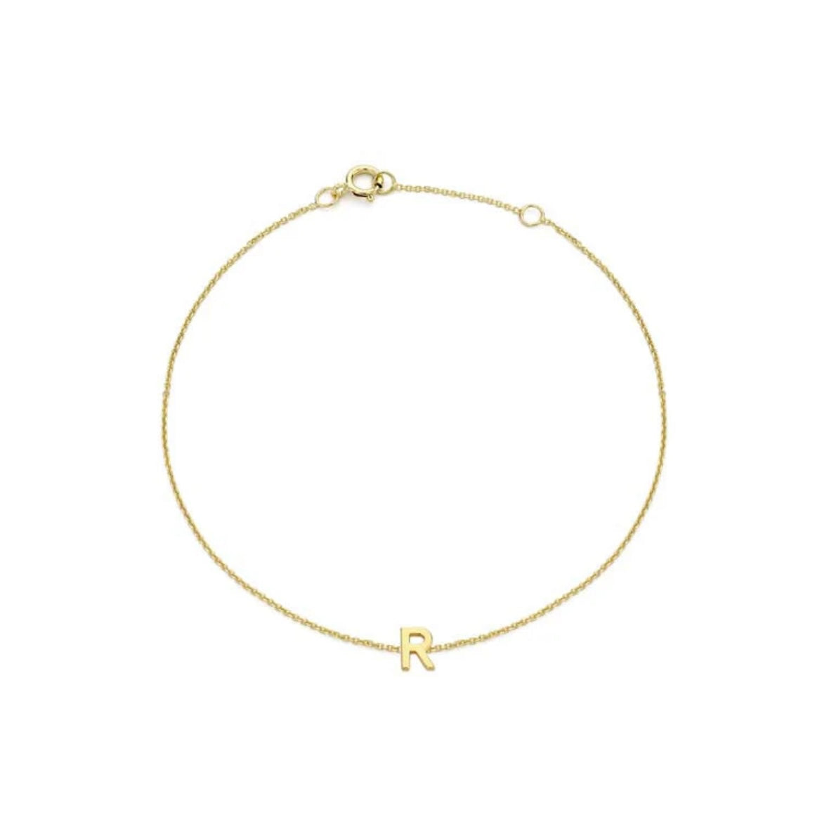 9ct Yellow Gold Petite Initial 'R' Bracelet