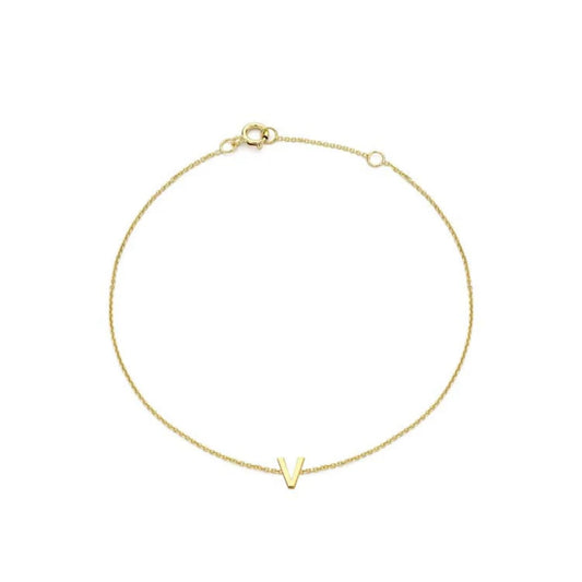 9ct Yellow Gold Petite Initial 'V' Bracelet