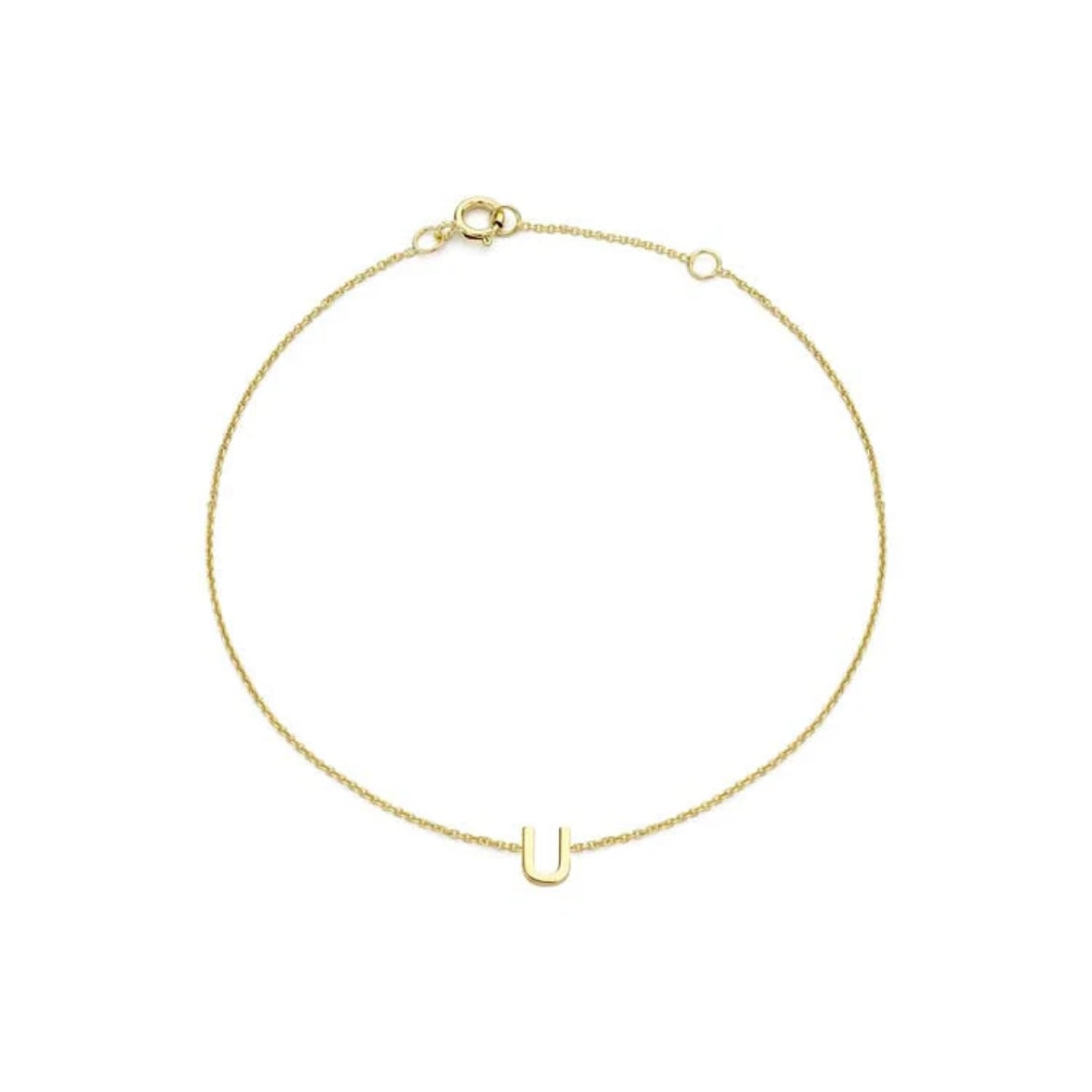 9ct Yellow Gold Petite Initial 'U' Bracelet