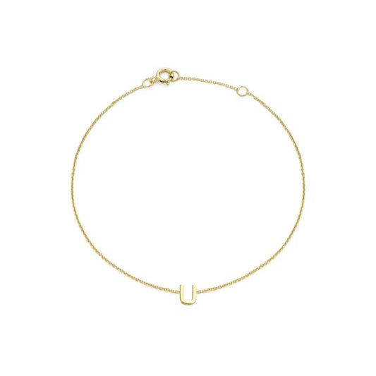 9ct Yellow Gold Petite Initial 'U' Bracelet