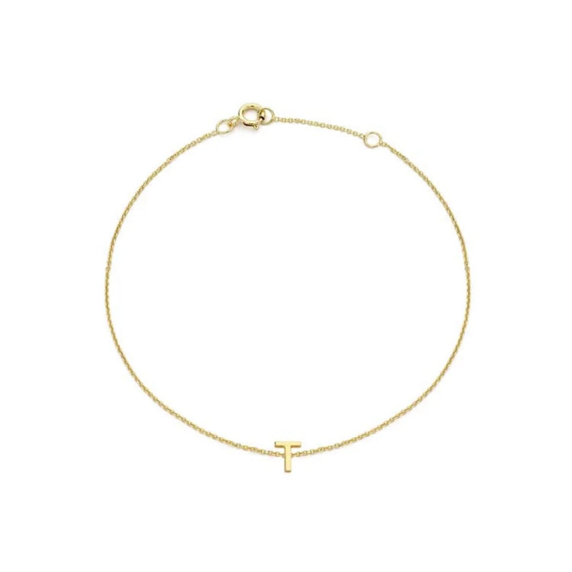 9ct Yellow Gold Petite Initial 'T' Bracelet