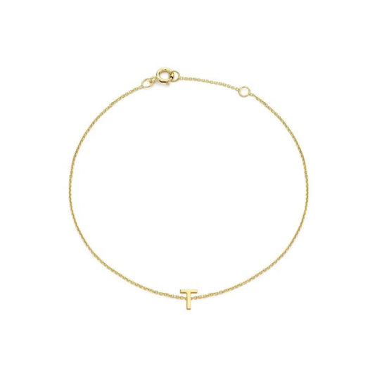 9ct Yellow Gold Petite Initial 'T' Bracelet