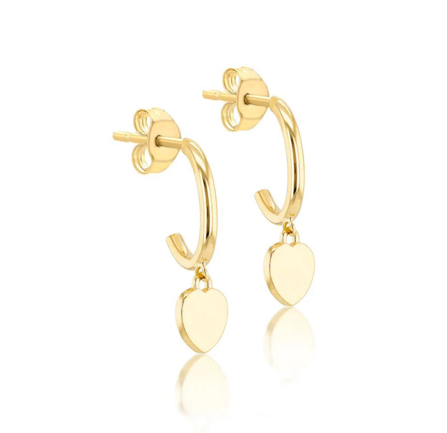9ct Yellow Gold Heart Drop Earrings