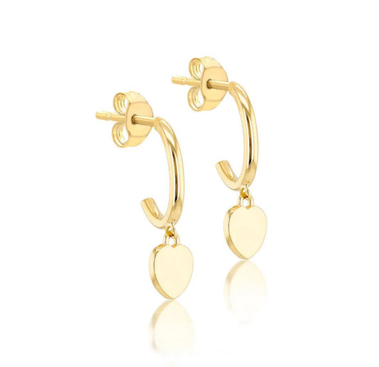9ct Yellow Gold Heart Drop Earrings