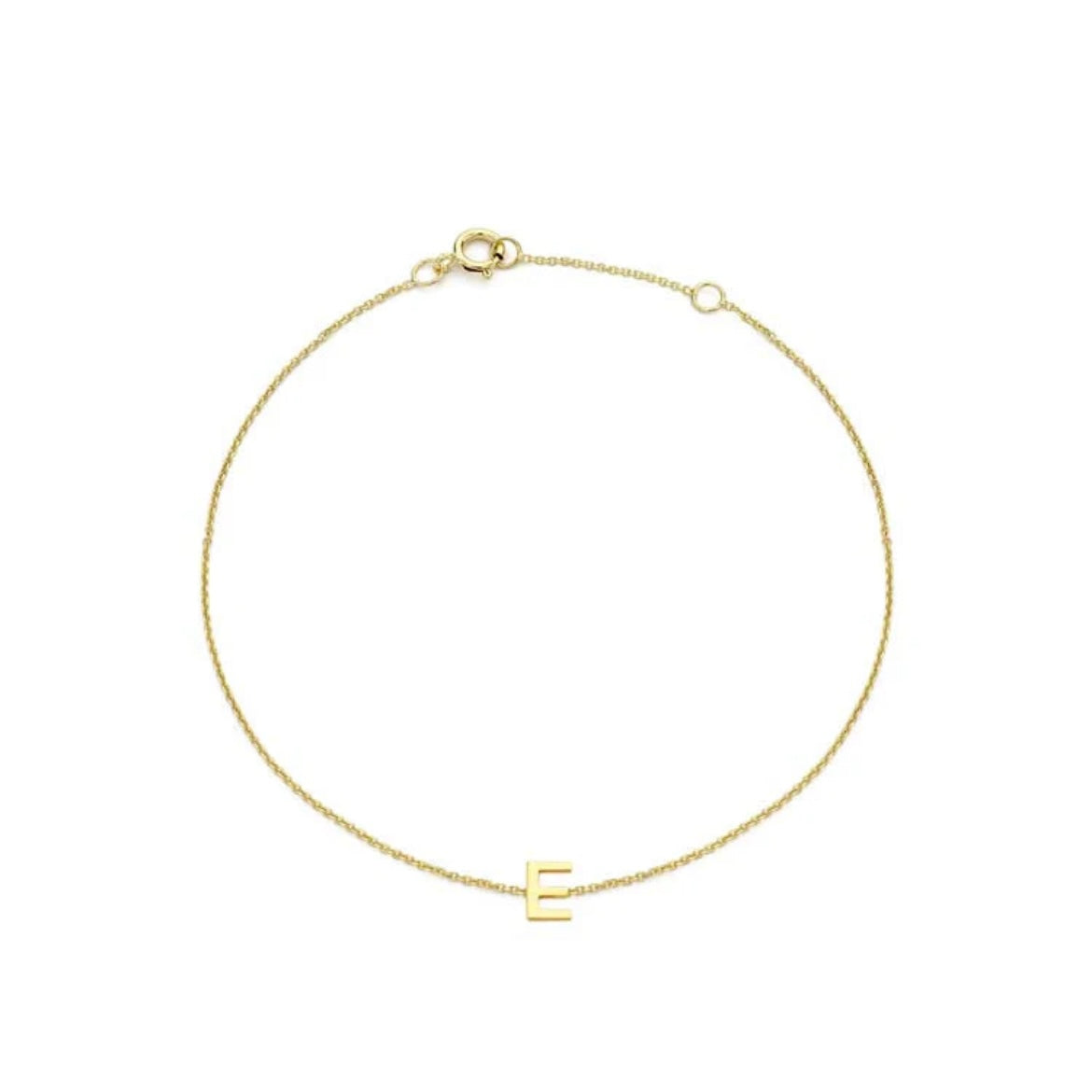 9ct Yellow Gold Petite Initial 'E' Bracelet