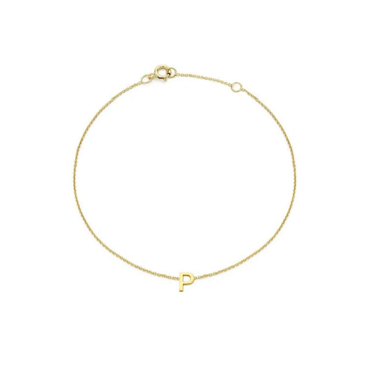 9ct Yellow Gold Petite Initial 'P' Bracelet