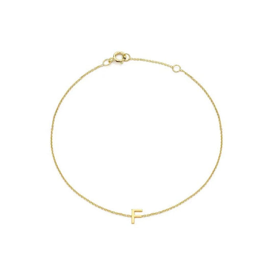 9ct Yellow Gold Petite Initial 'F' Bracelet