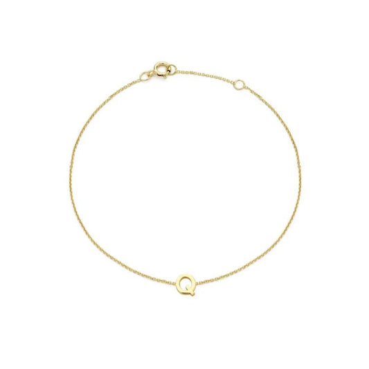 9ct Yellow Gold Petite Initial 'Q' Bracelet
