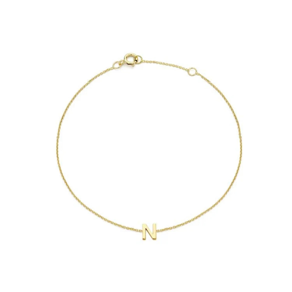 9ct Yellow Gold Petite Initial 'N' Bracelet
