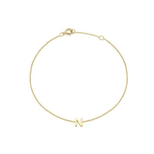 9ct Yellow Gold Petite Initial 'N' Bracelet