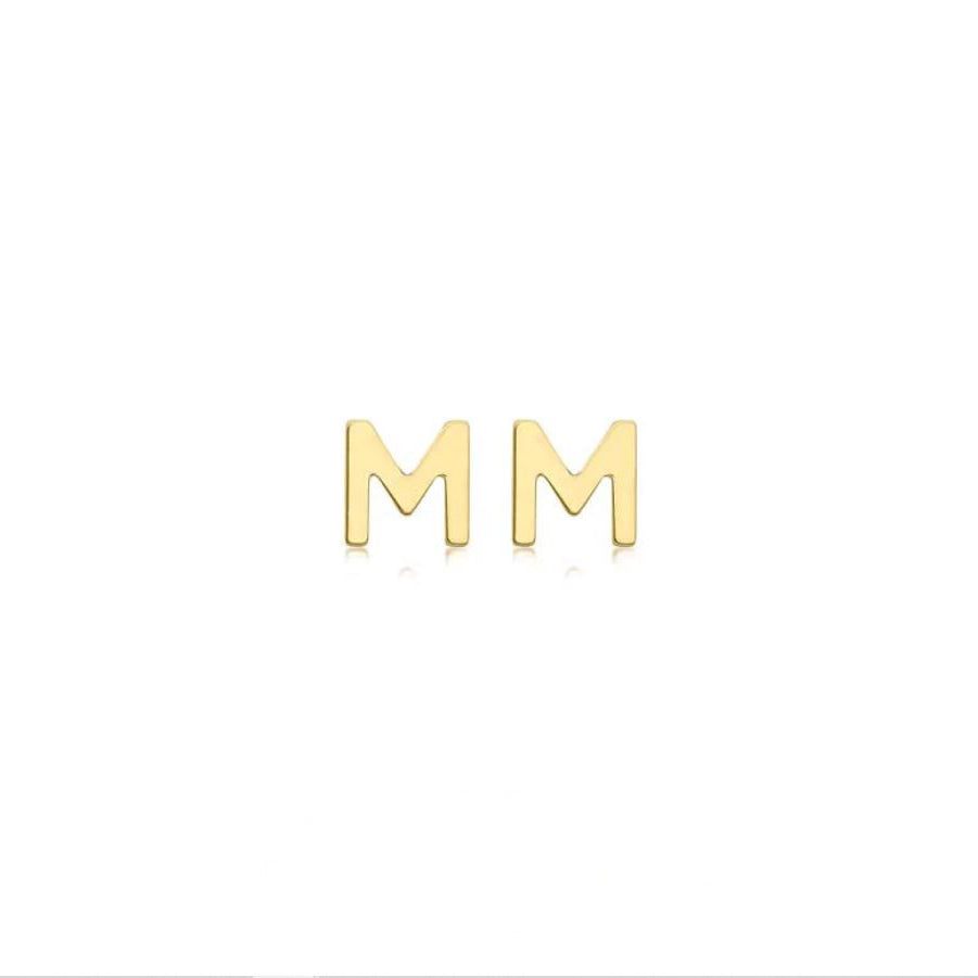 9ct Yellow Gold Petite Initial 'M' Earring