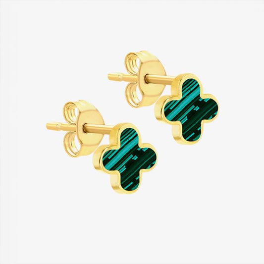 9ct Yellow gold Malachite Petal Earrings