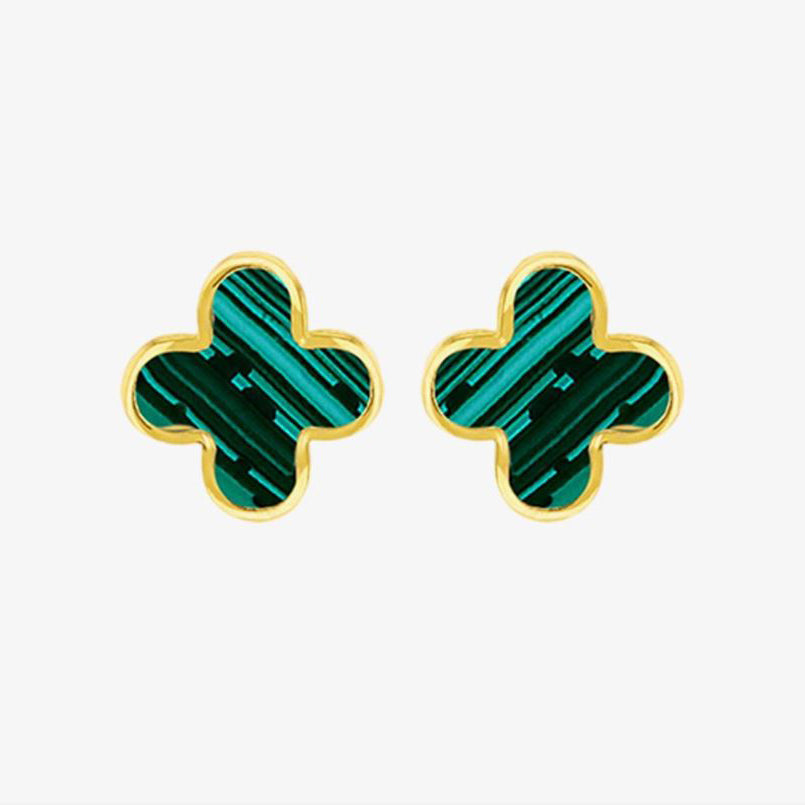 9ct Yellow gold Malachite Petal Earrings