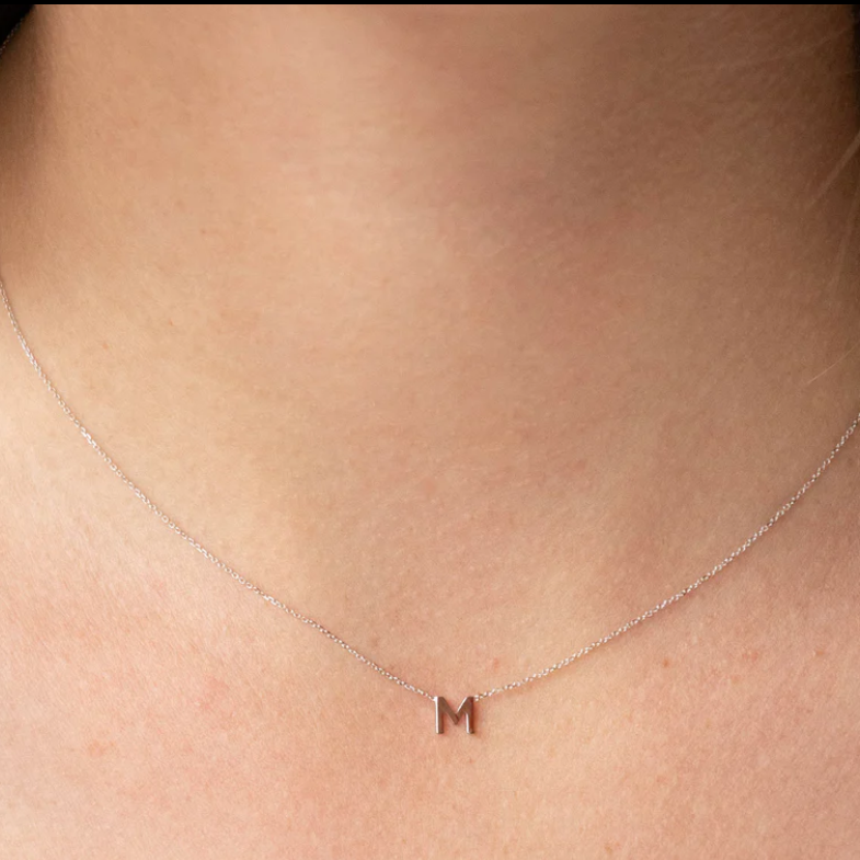 9ct White Gold Petite Initial 'M' Necklace