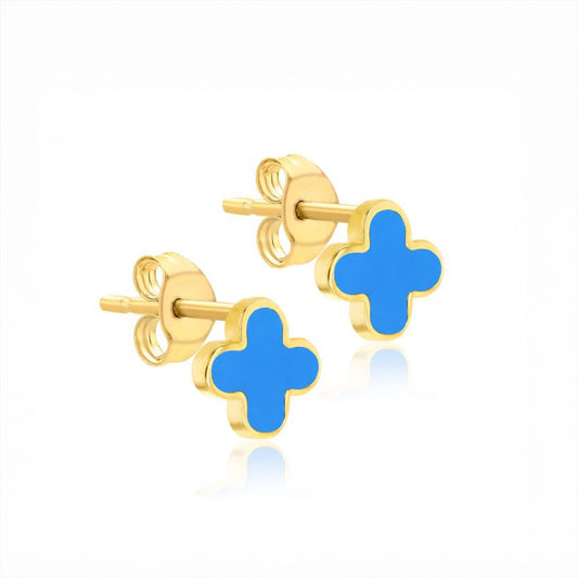 9ct Yellow Gold Petal Earrings with Synthetic Turquoise