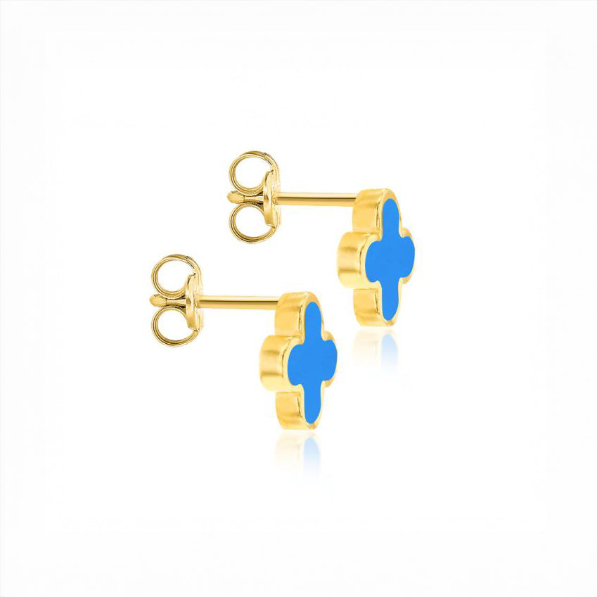 9ct Yellow Gold Petal Earrings with Synthetic Turquoise