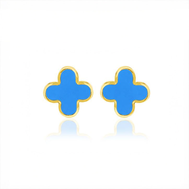 9ct Yellow Gold Petal Earrings with Synthetic Turquoise
