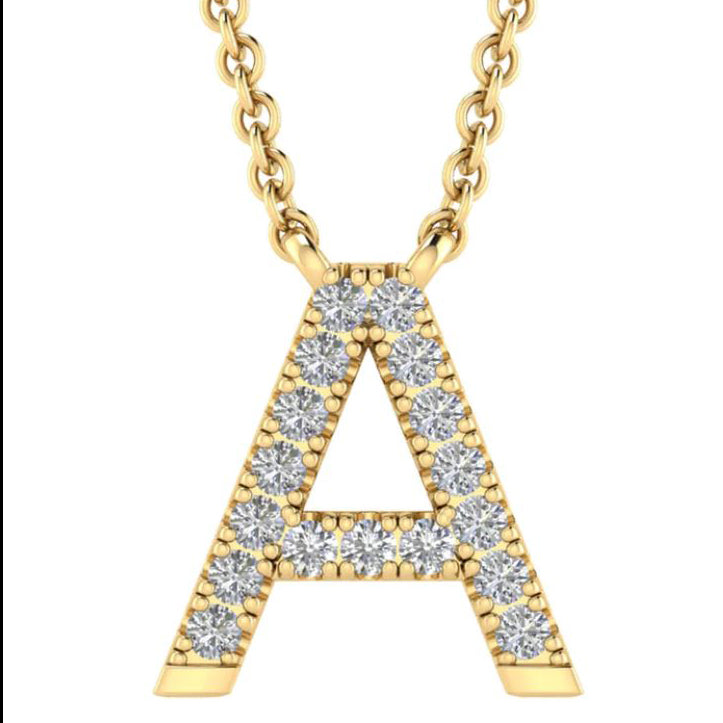 9ct Yellow Gold Initial 'A' with 0.06ct Diamond Necklace