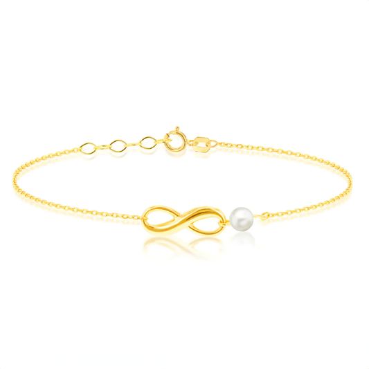 'Amari' Yellow Gold Infinity bracelet with Freshwater Pearl