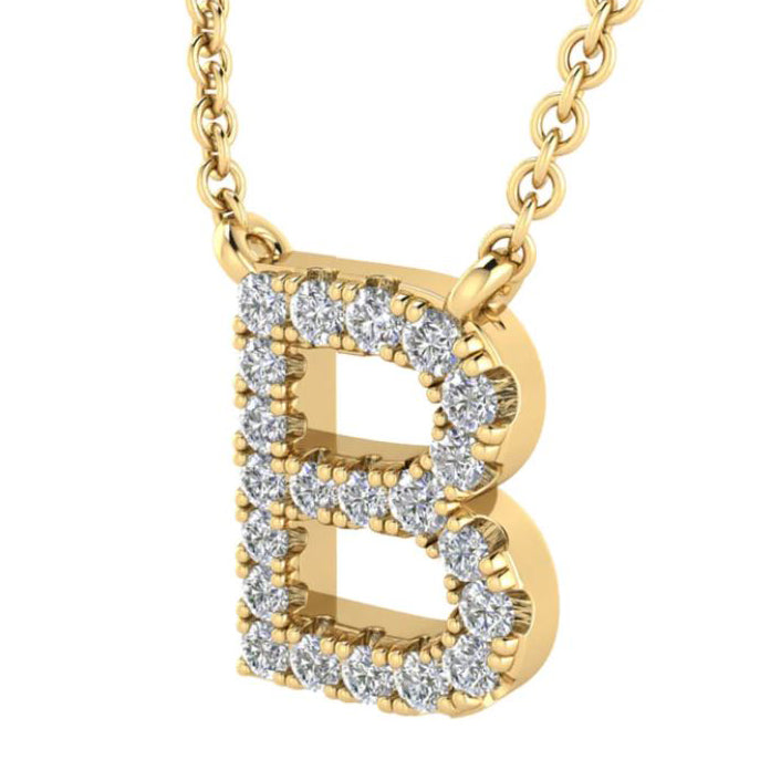 9ct Yellow Gold Initial 'B' with 0.09ct Diamond Necklace