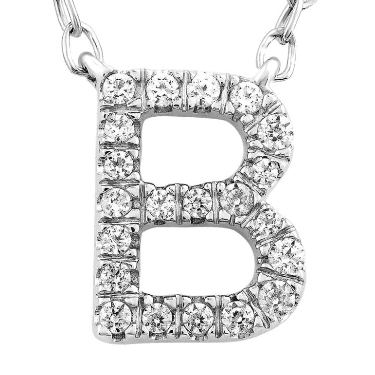 9ct White Gold Initial 'B' with 0.09ct Diamond Necklace