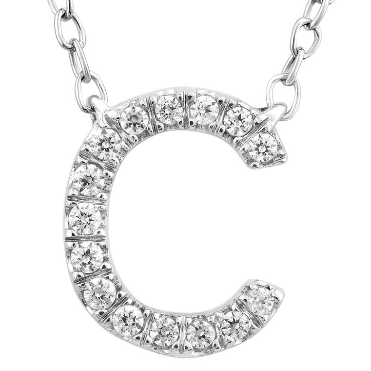 9ct White Gold Initial 'C' with 0.06ct Diamond Necklace