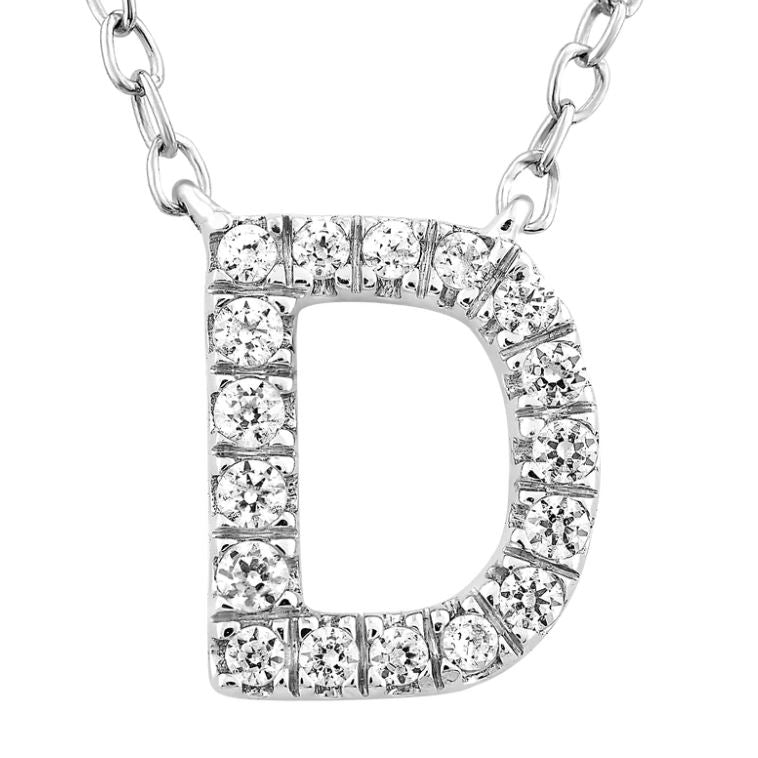 9ct White Gold Initial 'D' with 0.09ct Diamond Necklace