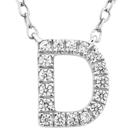 9ct White Gold Initial 'D' with 0.09ct Diamond Necklace