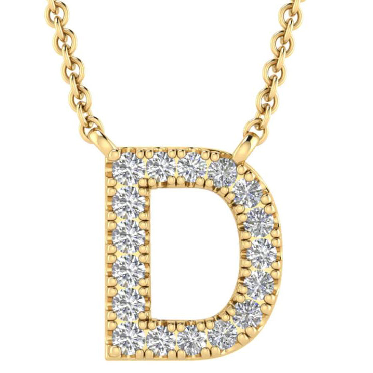 9ct Yellow Gold Initial 'D' with 0.09ct Diamond Necklace