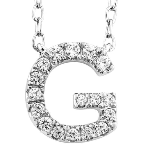 9ct White Gold Initial 'G' with 0.06ct Diamond Necklace