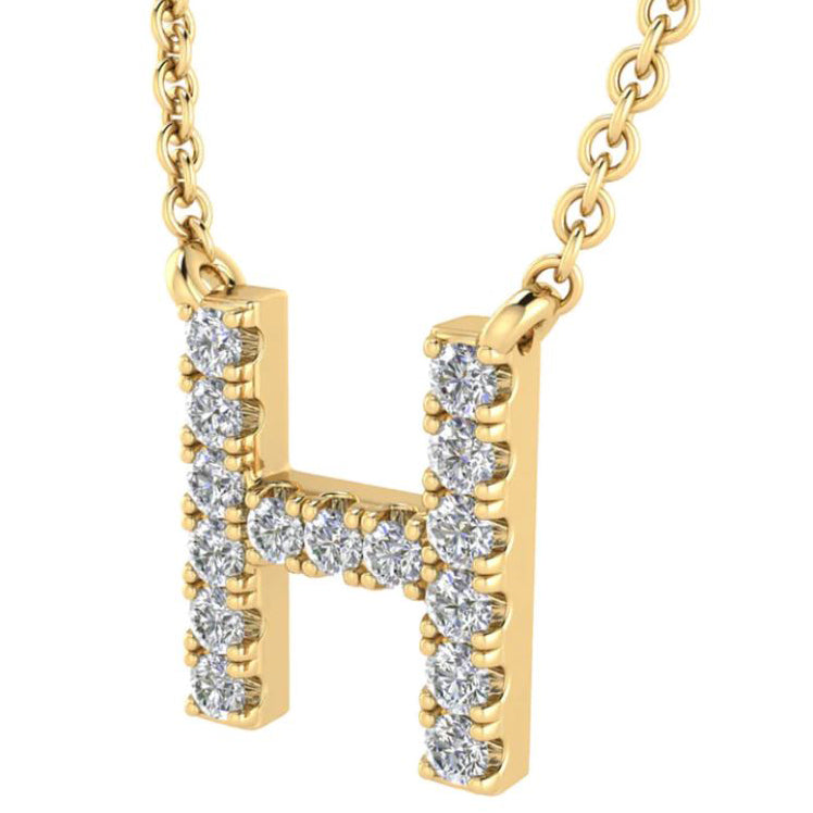 9ct Yellow Gold Initial 'H' with 0.09ct Diamond Necklace