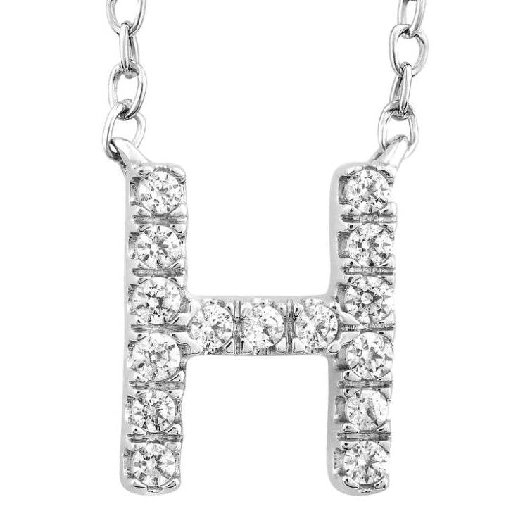 9ct White Gold Initial 'H' with 0.09ct Diamond Necklace