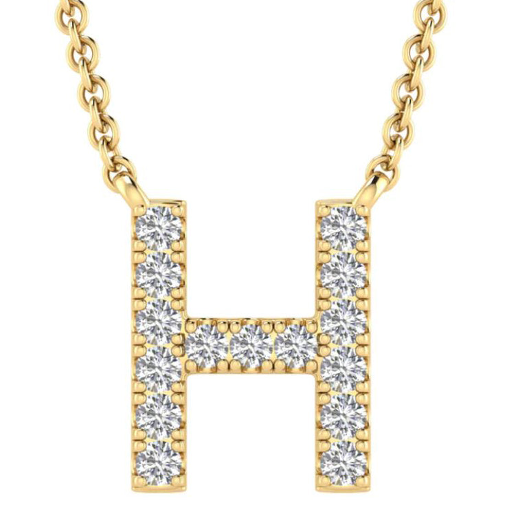 9ct Yellow Gold Initial 'H' with 0.09ct Diamond Necklace