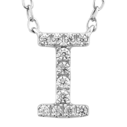 9ct White Gold Initial 'I' with 0.06ct Diamond Necklace