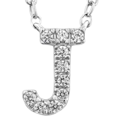 9ct White Gold Initial 'J' with 0.06ct Diamond Necklace