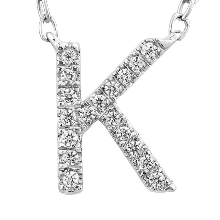 9ct White Gold Initial 'K' with 0.06ct Diamond Necklace