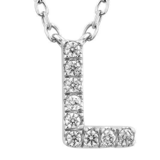 9ct White Gold Initial 'L' with 0.06ct Diamond Necklace