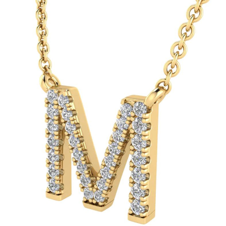 9ct Yellow Gold Initial 'M' with 0.09ct Diamond Necklace