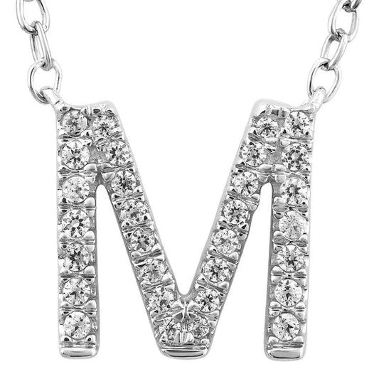 9ct White Gold Initial 'M' with 0.09ct Diamond Necklace