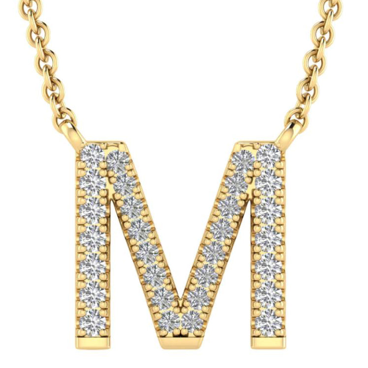 9ct Yellow Gold Initial 'M' with 0.09ct Diamond Necklace