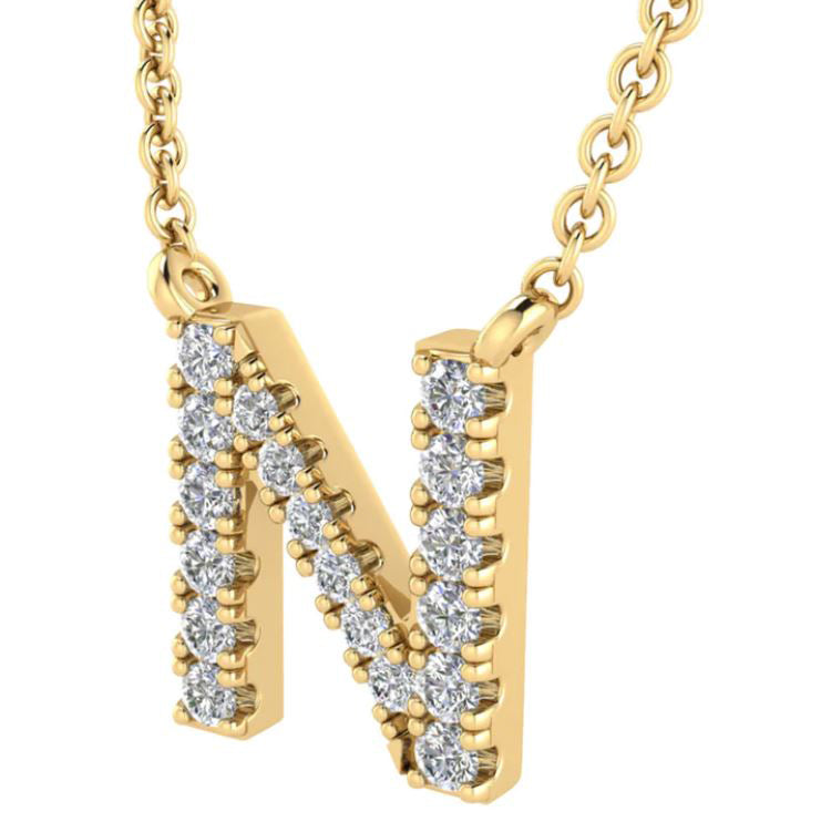 9ct Yellow Gold Initial 'N' with 0.09ct Diamond Necklace