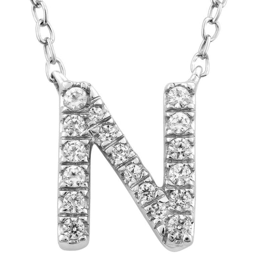 9ct White Gold Initial 'N' with 0.09ct Diamond Necklace