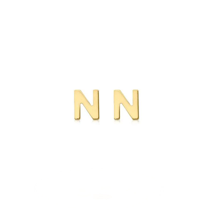 9ct Yellow Gold Petite Initial 'N' Earring