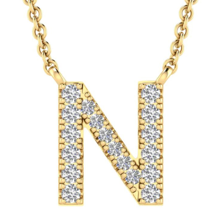 9ct Yellow Gold Initial 'N' with 0.09ct Diamond Necklace