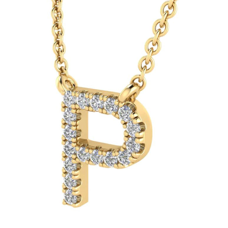 9ct Yellow Gold Initial 'P' with 0.06ct Diamond Necklace