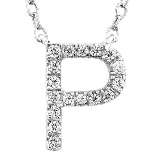 9ct White Gold Initial 'P' with 0.06ct Diamond Necklace