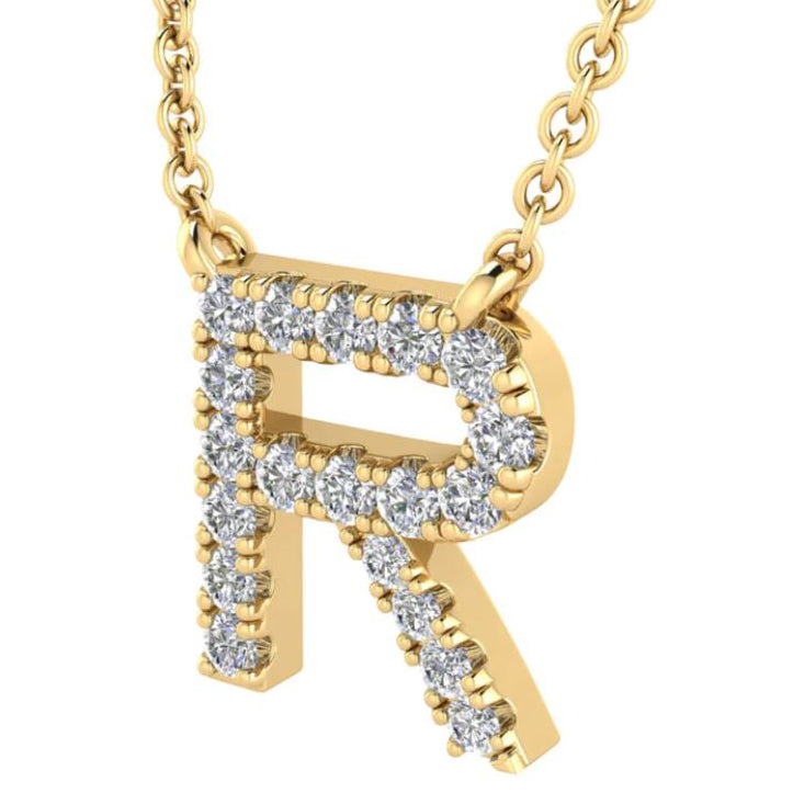 9ct Yellow Gold Initial 'R' with 0.09ct Diamond Necklace