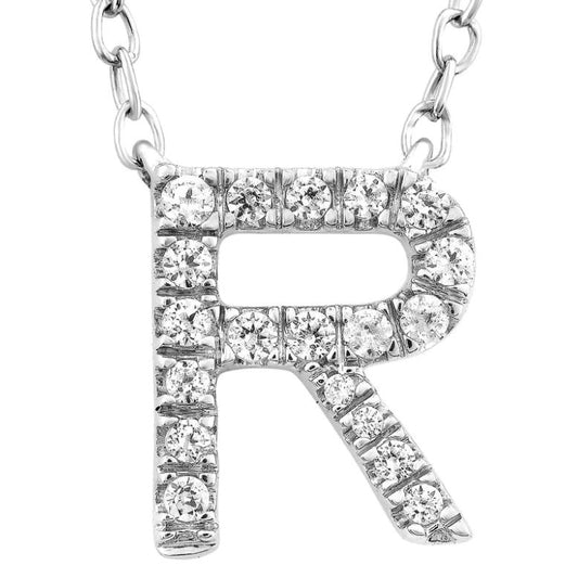 9ct White Gold Initial 'R' with 0.09ct Diamond Necklace