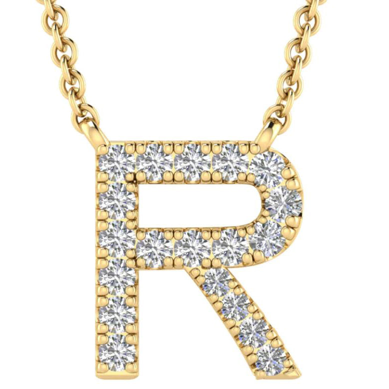 9ct Yellow Gold Initial 'R' with 0.09ct Diamond Necklace