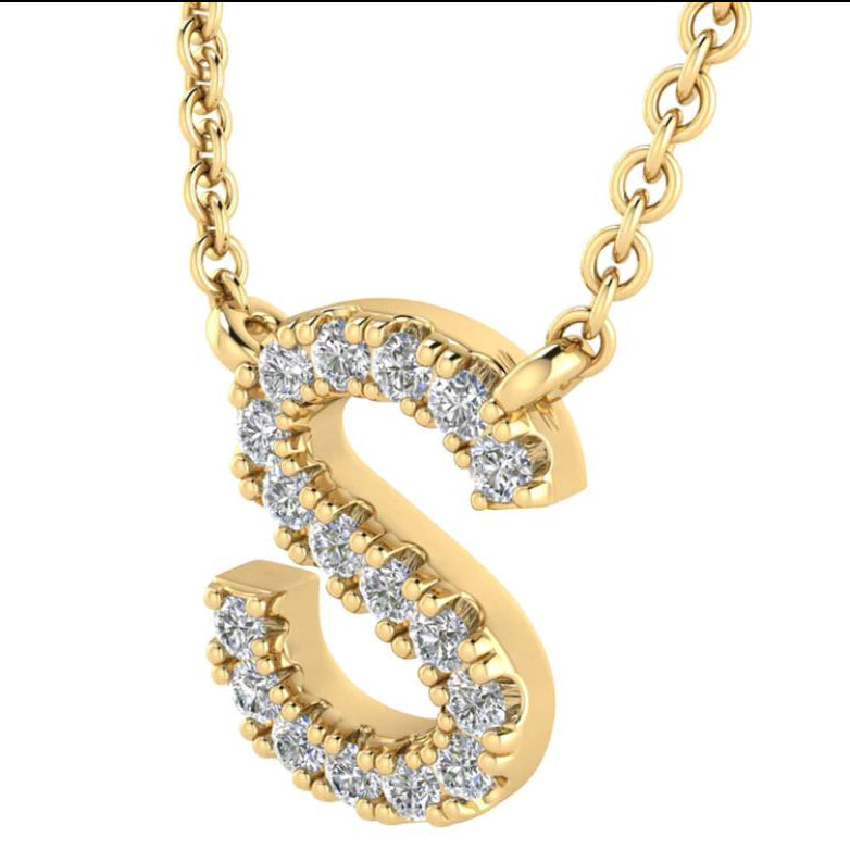 9ct Yellow Gold Initial 'S' with 0.06ct Diamond Necklace